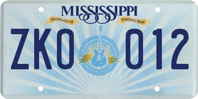 MS license plate ZKO012