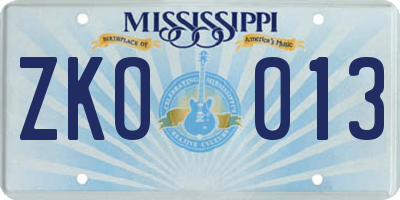 MS license plate ZKO013