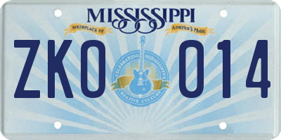 MS license plate ZKO014