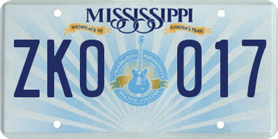 MS license plate ZKO017
