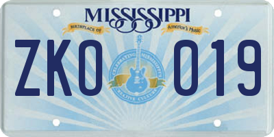 MS license plate ZKO019