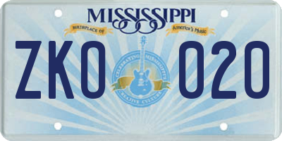 MS license plate ZKO020