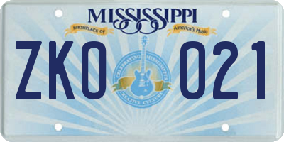 MS license plate ZKO021