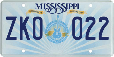 MS license plate ZKO022