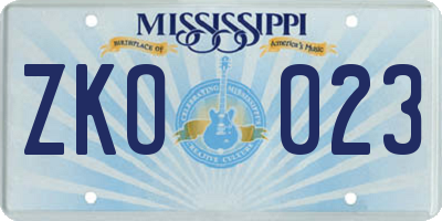 MS license plate ZKO023