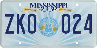 MS license plate ZKO024