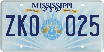 MS license plate ZKO025