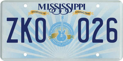 MS license plate ZKO026