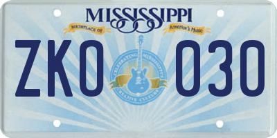 MS license plate ZKO030