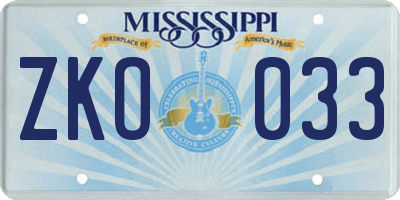 MS license plate ZKO033
