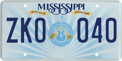 MS license plate ZKO040