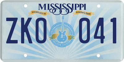 MS license plate ZKO041