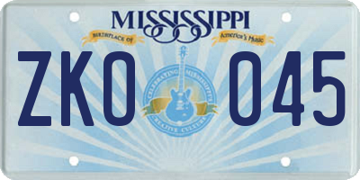 MS license plate ZKO045