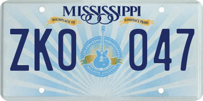 MS license plate ZKO047