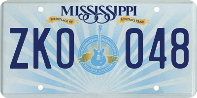 MS license plate ZKO048