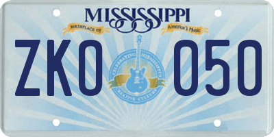 MS license plate ZKO050