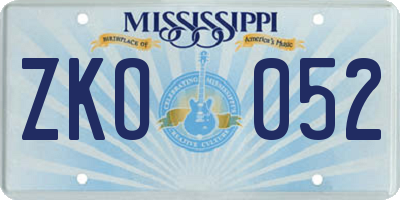 MS license plate ZKO052