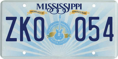 MS license plate ZKO054