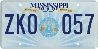 MS license plate ZKO057