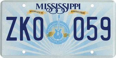 MS license plate ZKO059