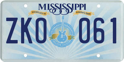 MS license plate ZKO061