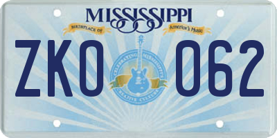 MS license plate ZKO062