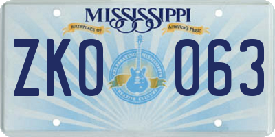 MS license plate ZKO063