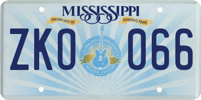 MS license plate ZKO066