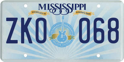 MS license plate ZKO068