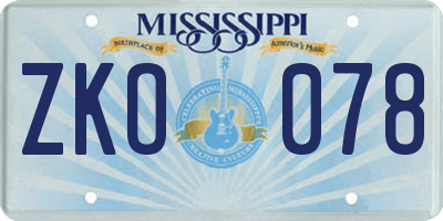 MS license plate ZKO078