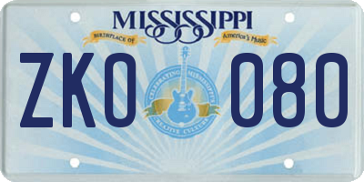 MS license plate ZKO080