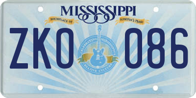 MS license plate ZKO086