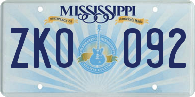 MS license plate ZKO092