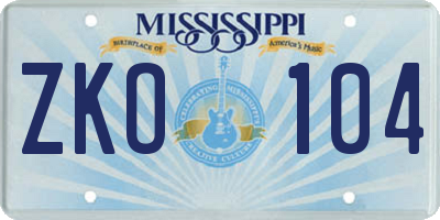 MS license plate ZKO104