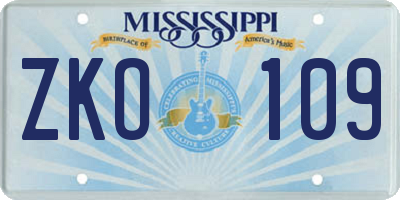 MS license plate ZKO109