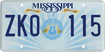 MS license plate ZKO115
