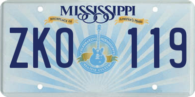 MS license plate ZKO119