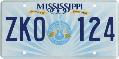 MS license plate ZKO124