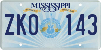 MS license plate ZKO143