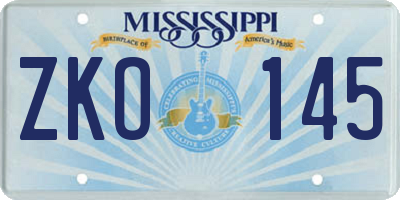 MS license plate ZKO145
