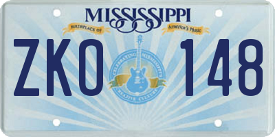 MS license plate ZKO148