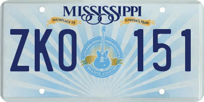 MS license plate ZKO151