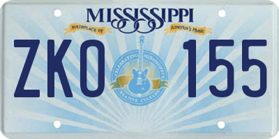MS license plate ZKO155