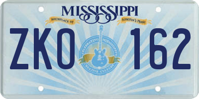 MS license plate ZKO162