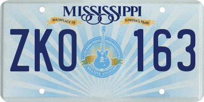 MS license plate ZKO163