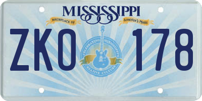 MS license plate ZKO178