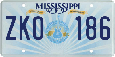 MS license plate ZKO186