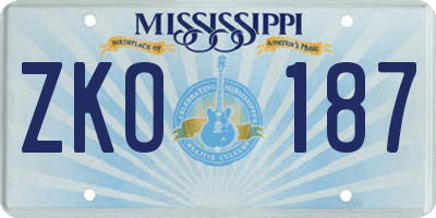 MS license plate ZKO187