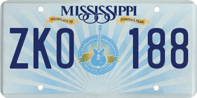 MS license plate ZKO188
