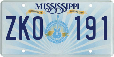 MS license plate ZKO191